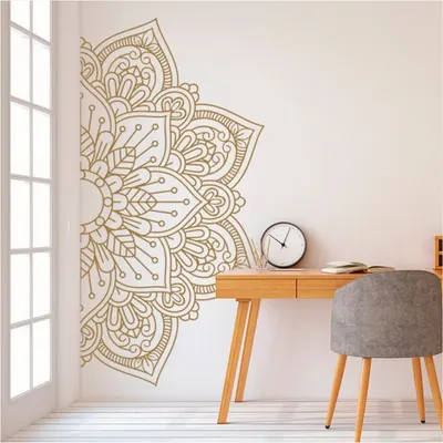 Pegatina de Pared Decorativa de Mandala Semicircular Tallada