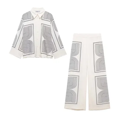 Camisa de tecido diagonal estampada casual feminina, estilo novo europeu e americano
