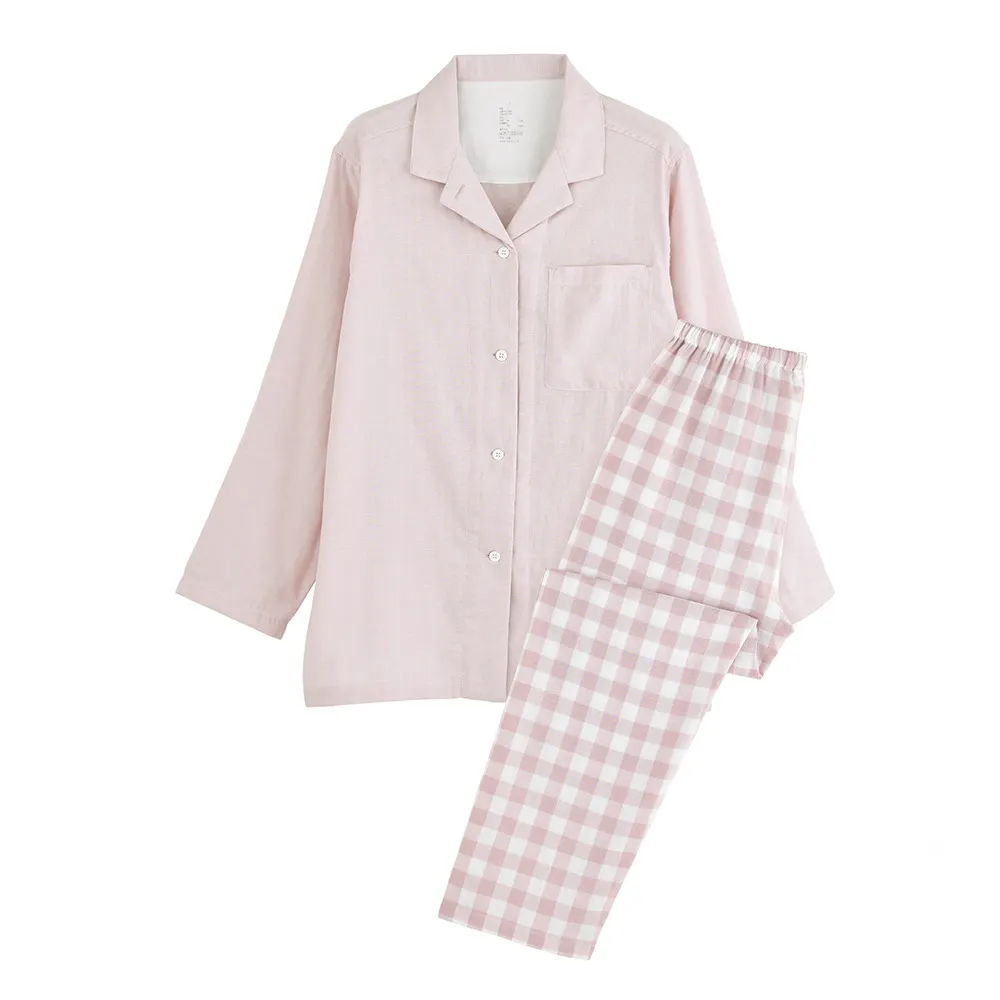 Pijamas de gaze dupla sem costura de qualidade, vestuário de descanso unissexo, primavera e outono, algodão puro, estilo thin mint mambo, sem marca