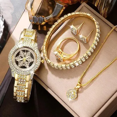 Conjunto de cinco relógios de luxo com diamantes inteiros, padrão de floco de neve criativo, best-seller transfronteiriço de 2020