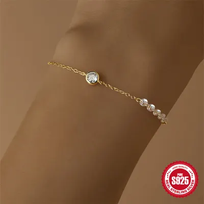Conjunto de pulseira e colar em prata esterlina S925 com zirconiais incrustados redondos super brilhantes