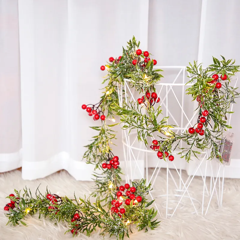 Luzes de corda de bagas vermelhas de Natal LED, luzes de agulhas de pinheiro, luzes de fio de cobre, luzes de fadas de festival para decoração de vitrine
