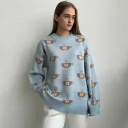 Suéter de Tricô de Manga Comprida, Modelo Solto e Descontraído, Doce e Redutor de Idade, Novidade de Outono e Inverno para Mulheres