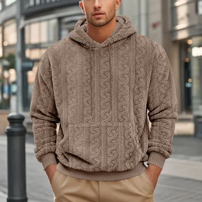 Amazon AliExpress europeisk och amerikansk hög gatustil höst/vinter herr hoodie med jacquard, teddyvelour, sportig casual trendig tröja