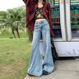 Calças de cintura alta estilo bootcut, design americano