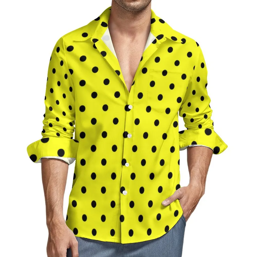 Camisa de praia havaiana nova, personalizada, transfronteiriça, com mangas compridas, impressão digital, para homem, com bolinhas