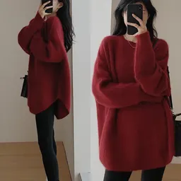 Suéter Base de Gola Alta, Comprimento Médio, Solto, Estilo Preguiçoso, Francês, Alto Padrão, para Mulheres