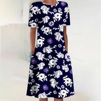 Vestido de praia casual com alças, cintura larga, vestido com estampado 3D