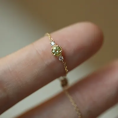 Ailuoqi S925 Sterlingsilver Fräsch Söt Ins-stil Niche Design Personlig Grön Diamant Kedja Ring R02400