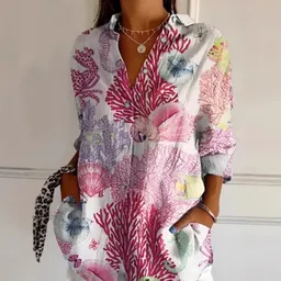 Camisa feminina com botões, floral, casual e confortável