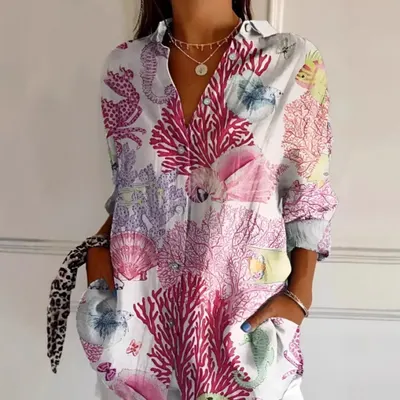Camisa feminina com botões, floral, casual e confortável