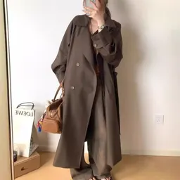Trench coat com manga raglan, solto, estilo socialite preguiçoso, para mulher