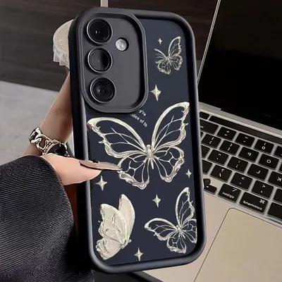 新品 ペイントシルバーバタフライ 耐衝撃 スマホケース