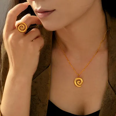 Conjunto de Joias de Aço Titânio Estilo INS Elegante Simples Design Espiral Linear Torcido