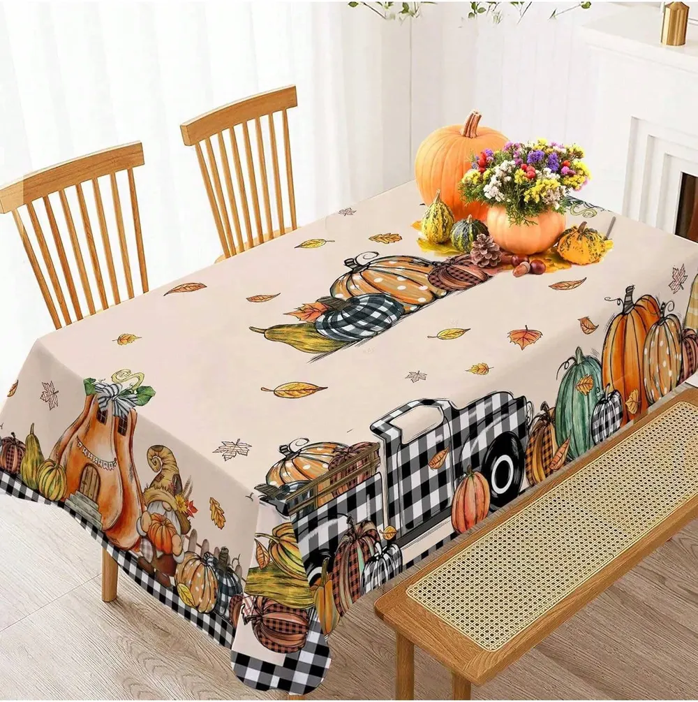 Toalha de mesa de tecido quadrada ou redonda para mesa de café, toalha de mesa floral impermeável, para sala de jantar, de poliéster