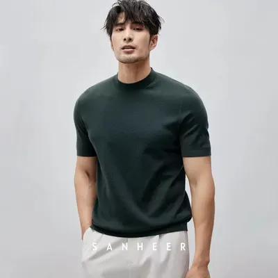 تي شيرت من القطن الميرسيريز والحرير الجليدي، للرجال