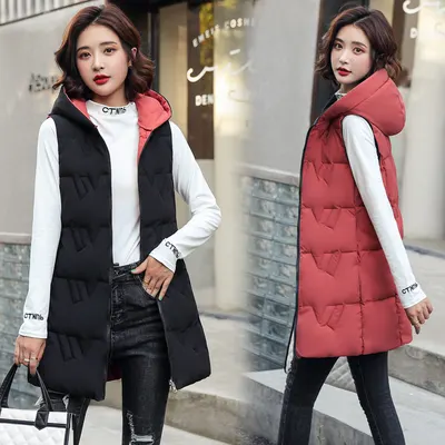 Chaleco de Longitud Media para Mujer, Estilo Coreano, de Doble Cara, con Capucha, Chaqueta de Algodón Acolchado Delgado, Ropa Exterior de Moda