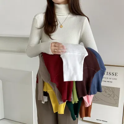 Nueva camisa básica versátil de punto grueso para mujer, de manga larga y cuello alto