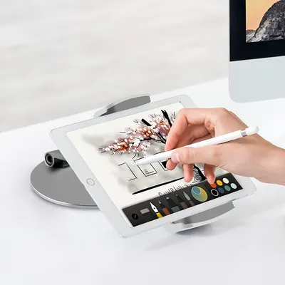 Suporte para telemóvel e tablet para mesa, em liga de alumínio com base rotativa