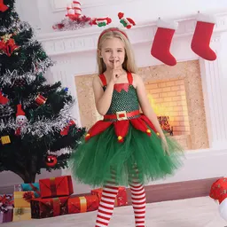 Vestido de árvore de Natal verde para meninas, traje de Natal para crianças, roupa de Natal para crianças, saia de princesa volumosa para festa, vestuário de Natal para crianças