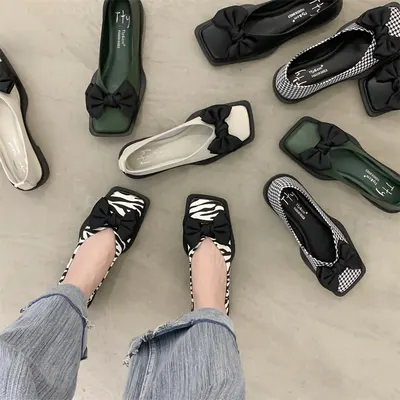 Sapatos baixos de estilo francês exclusivo, sapatos femininos, novos sapatos de estilo grandma com laço de borboleta, loafers de estilo late late de primavera de 2024