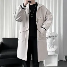 Casaco trench comprido médio para homem novo de outono e inverno 2022, elegante, acima do joelho, estilo ligeiramente maduro
