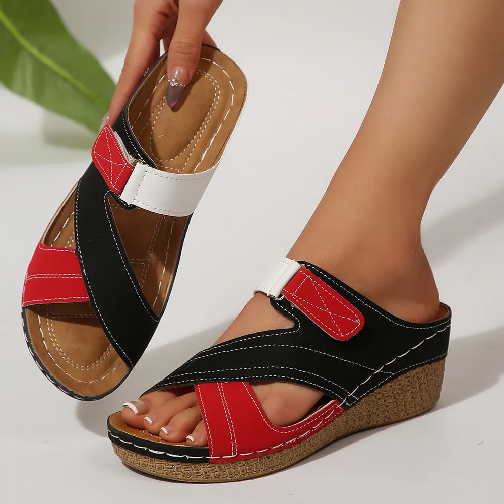 Sapatos leves com costura, cunha, velcro, multicoloridos