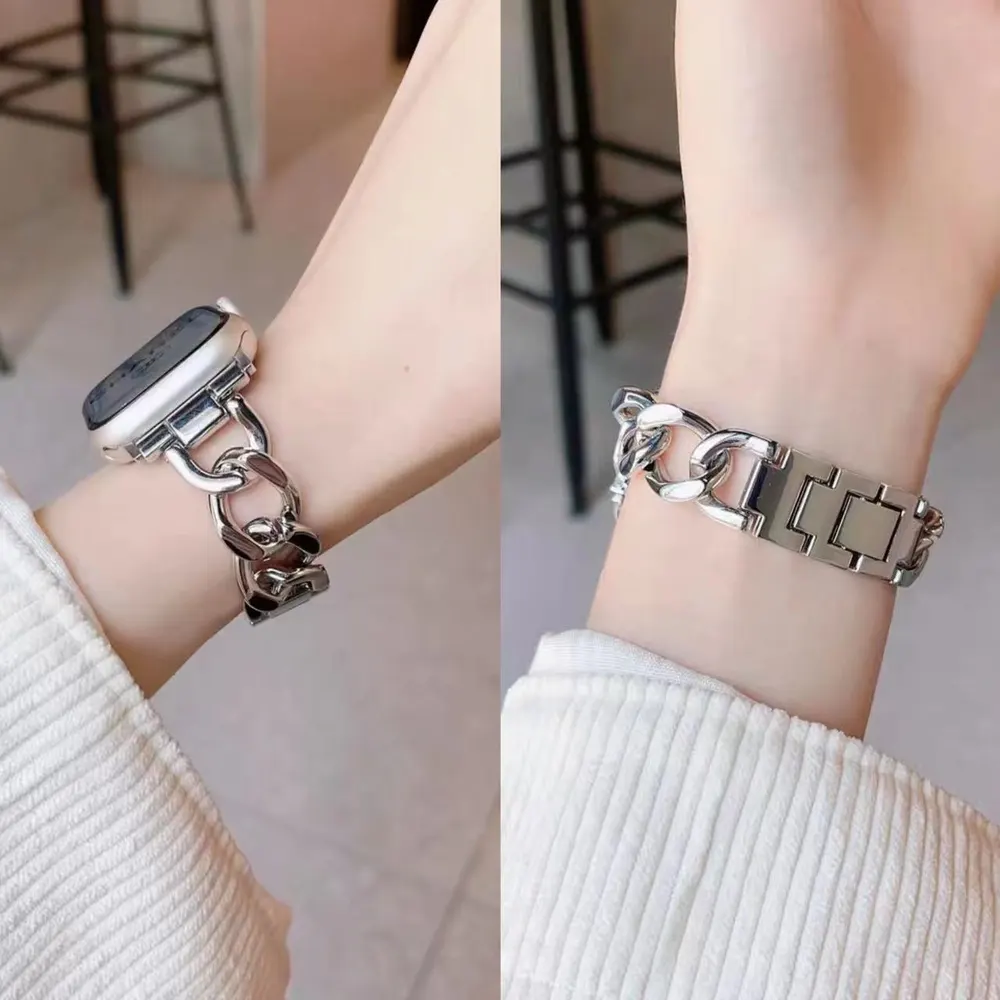 Pulseira para iWatch S9, pulseira para Apple Watch S8, corrente de relógio de metal para Apple Watch 7