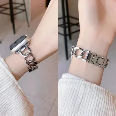 Pulseira para iWatch S9, pulseira para Apple Watch S8, corrente de relógio de metal para Apple Watch 7