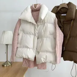 Colete acolchoado de algodão sem mangas, novo, com gola de pérola, casaco exterior