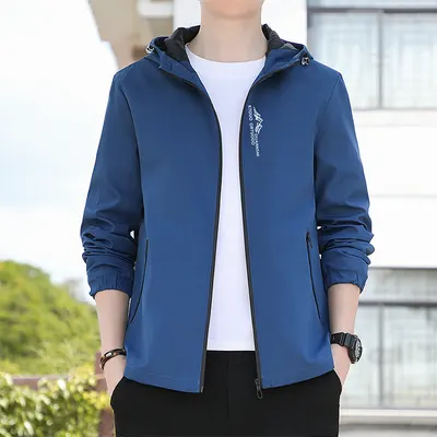 通気性速乾性ゆったり伸縮性ジッパーフード付きメンズジャケット