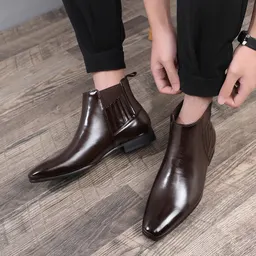 Botas Martin para Homens, Bico Pontudo, Botas Chelsea Britânicas, Botas Altas Simples para Homens, Sapatos de Couro para Trabalho Formal