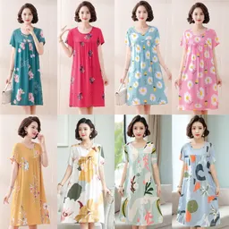 Vestido de pijama de verão com estampa floral, comprimento médio