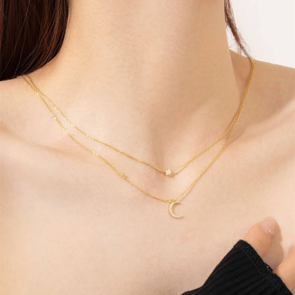 Collar personalizado de plata de ley S925 de doble capa
