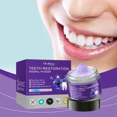 ORALHOE Pó clareador de dentes roxo, limpeza suave, protege os dentes, frescor duradouro, remove manchas e amarelecimento dos dentes