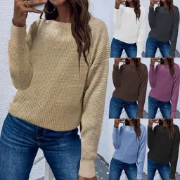 Autumn and Winter Women s New Solid Color Pullover Sweater Knit Top Women