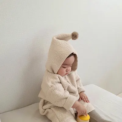 Macacão de bebê com capuz grosso, de pelagem dupla, macacão exterior de outono, body de fralda, para meninos e meninas, macacão quente