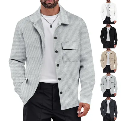 Chaqueta de punto retro casual para hombre con solapa y jacquard