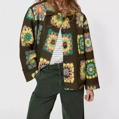 Jacka, Europeisk och Amerikansk Lager, Fashionabel Damens Enkelknäppad Retro Rock