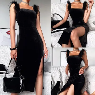 Vestido midi elegante, slim fit, com fenda alta, sexy, de veludo