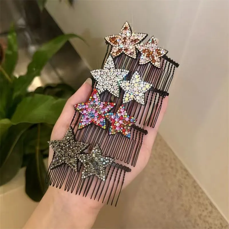 Presilha de cabelo com stratos de estrela de cinco pontas para mulher, acessório para pentear franja na parte de trás da cabeça, também para crianças, acessório de cabeça feminino