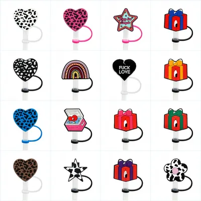 Cubierta de Paja Corazón Estampado Leopardo Tapa de Paja Tapón de Polvo de Silicona