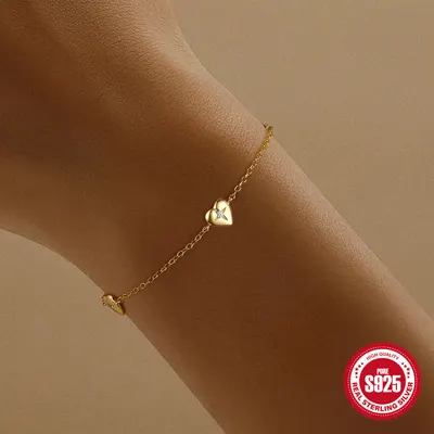 S925スターリングシルバー ハートレイヤーブレスレット レディース向け、ダイヤモンド付き韓国ニッチデザイン、ライトラグジュアリーな気品の手元ジュエリー