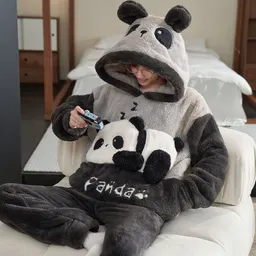 남성 잠옷 가을 겨울 스타일 겨울 산호색 플리스 두꺼운 플러스 플리스 플란넬 만화 홈웨어 남성용 겨울 세트