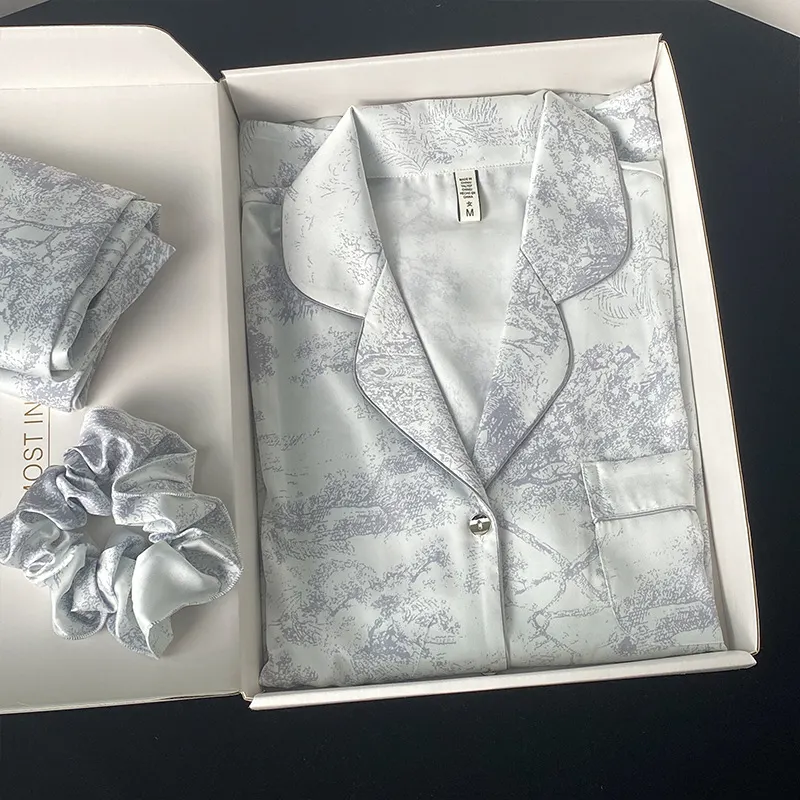 Pijama de Verão para Mulheres, Conjunto de Mangas Compridas, Finos
