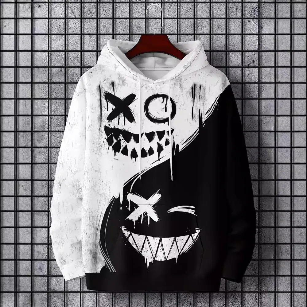 Moletom com capuz de manga comprido de outono e inverno de comércio exterior, estampado digital 3D, moletom com capuz de homem com sorriso de diabo da moda, por grosso