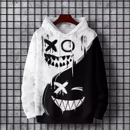 Comercio exterior sudadera con capucha de manga larga de otoño e invierno con estampado digital 3D de sonrisa de diablo a la moda para hombre al por mayor
