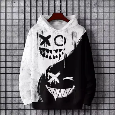 Utomhandel Höst och Vinter Långärmad Hoodad Sweatshirt 3D Digitaltryck Trendig Djävul Leende Herr Hoodad Tröja Grossist