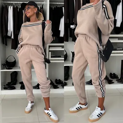 Conjunto casual de cores contrastantes novo para mulheres do outono europeu e americano da Amazon - conjunto de duas peças com sweatshirt de manga comprida de gola redonda e calças com elástico na cintura
