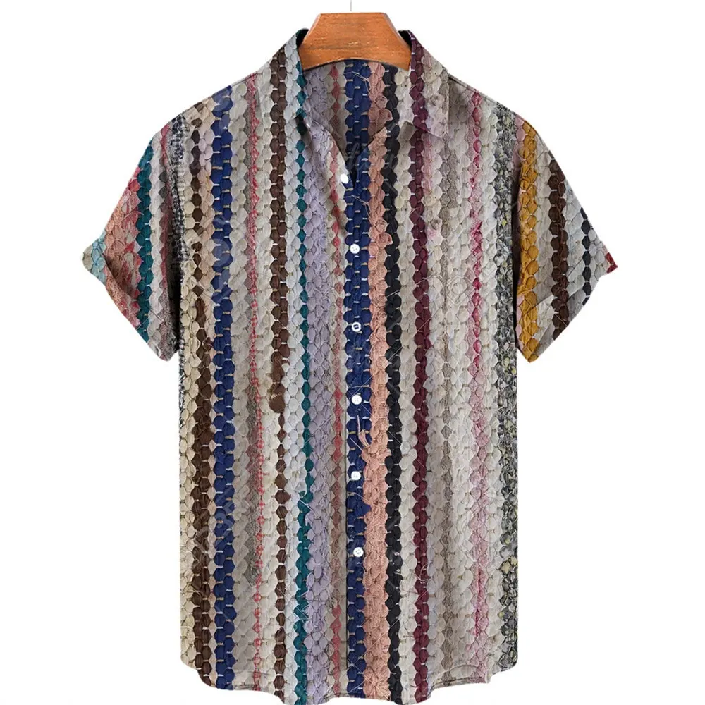Camisa havaiana para homem nova, estilo étnico, estampada, manga curta, lapela de praia, respirável, solta, tamanho grande